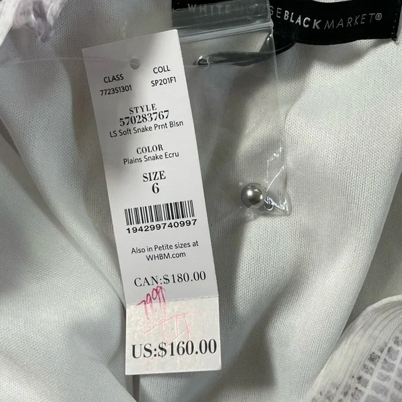 WHBM Lavender & White Snake Print Long Sleeve Blouson Dress Ruffle Neckline Sz 6 - Picture 8 of 12